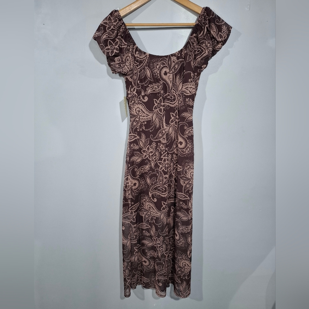 Pie In The Sky Brown Paisley Babydoll Midi Dress Cottagecore Boho Y2K Style Sz S - Picture 6 of 12